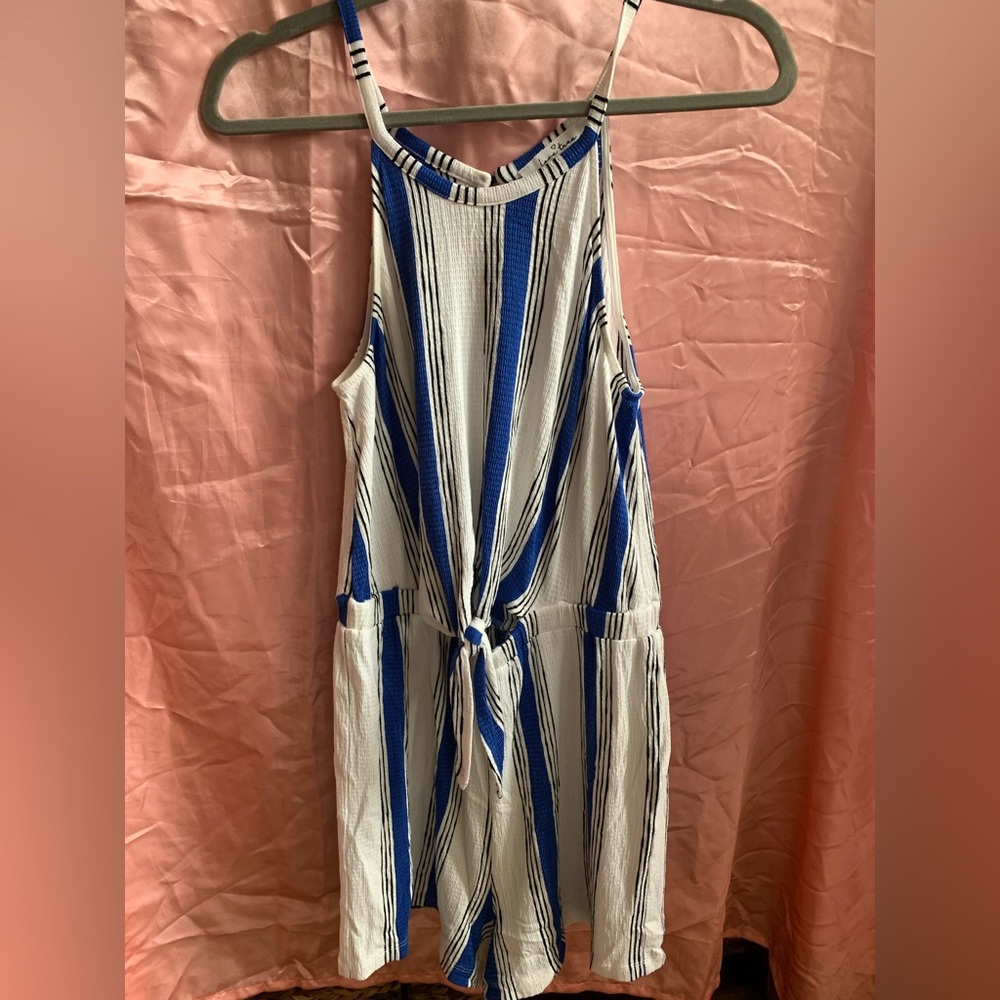 Love Tree M Romper - Blue, Black & White